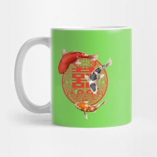 Double Happiness Koi Fish Lime Green with Red Symbol - Hong Kong Retro Mug